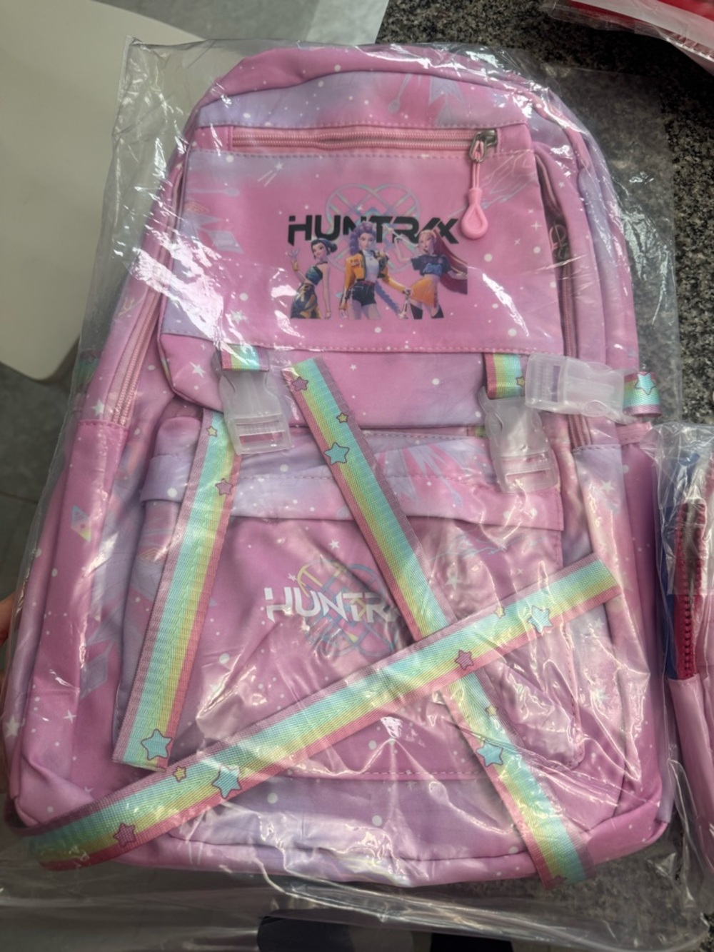 Huntrax Pink Star Graphic Backpack with Rainbow Straps